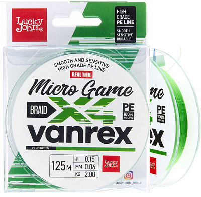 Шнур Lucky John Vanrex Micro Game х4 Braid Fluo Green 125m